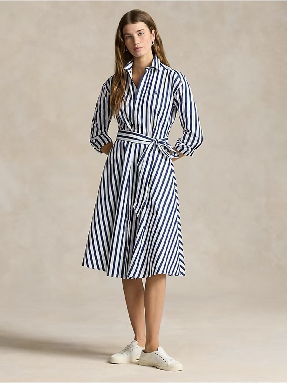 Polo Ralph Lauren Belted Wide-Stripe Cotton Shirtdress in Navy/White Women’s 2